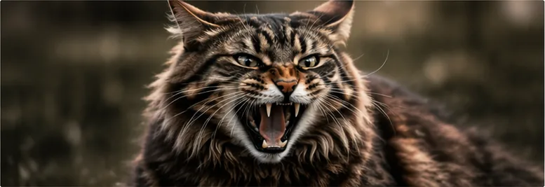 Chat hargneux qui feule, montrant les crocs
