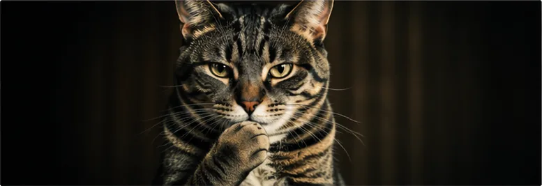 Chat tabby pensif au regard méfiant