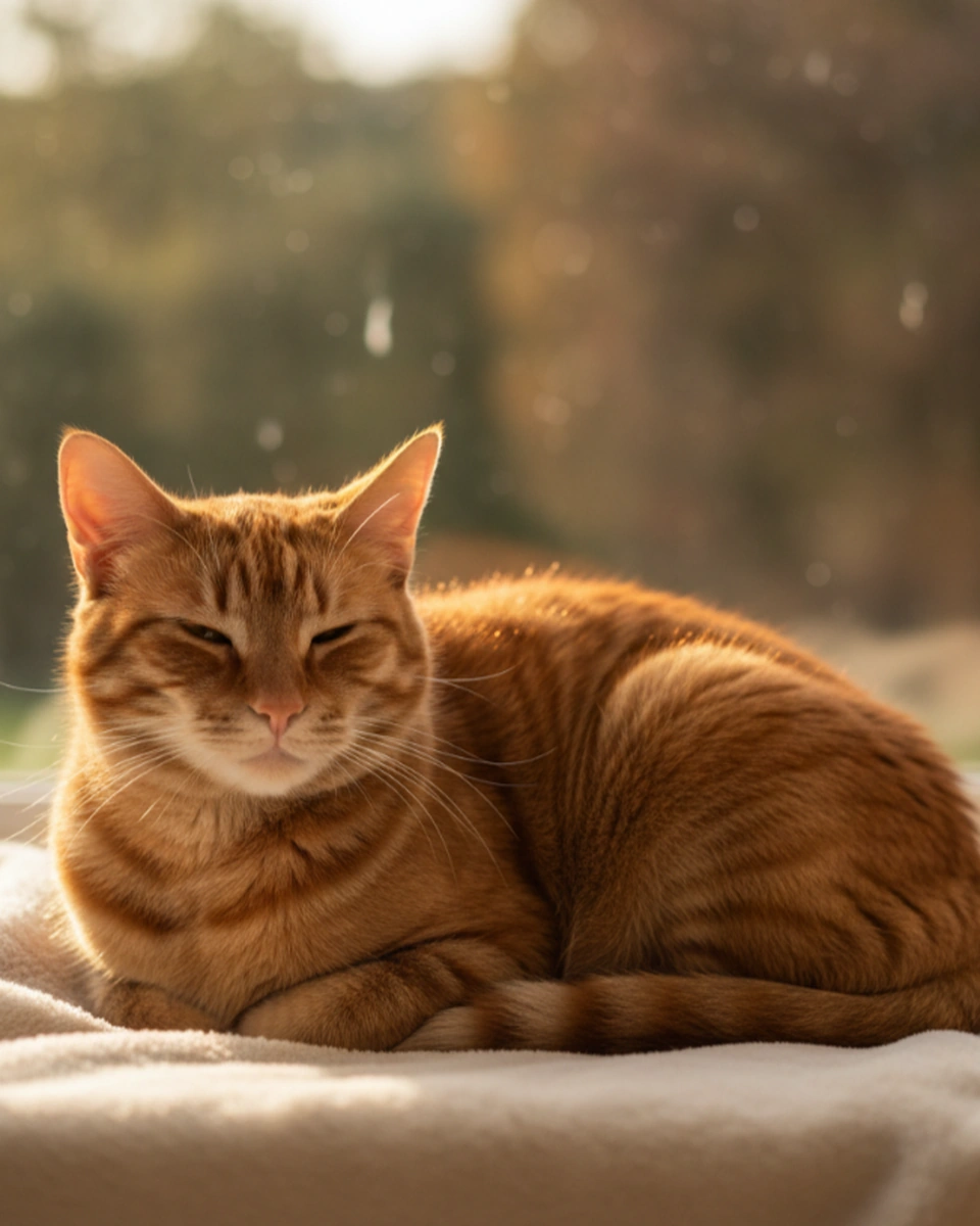 Chat roux allongé au soleil, image de présentation de la demande de réservation Miaoucratie.